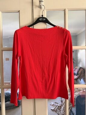 Women’s Red Ribbed Long-Sleeve Top with Shoulder Button Detail NWT